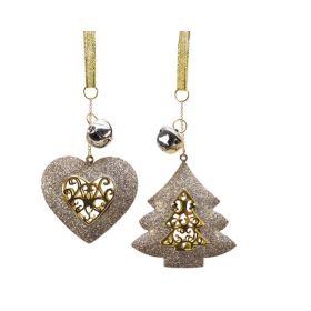 Decoratiune - Iron Glitter Bell - Tree, Heart - mai multe modele | Kaemingk