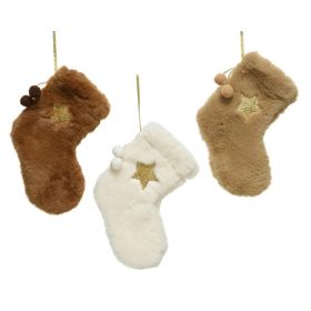 Decoratiune - Stocking Polyester Artificial Fur - Golden Glitter Star - mai multe culori | Kaemingk