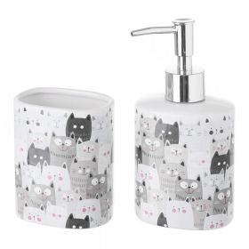 Set suport periuțe și dozator de săpun Casa Selección Gatos, ceramică