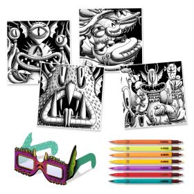 Set artistic cu 7 markere și ochelari 3D Djeco Monster