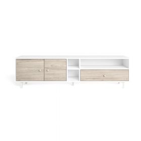 Comodă TV alb/natural cu aspect de lemn de stejar 180x47 cm Roald – Marckeric