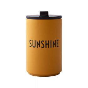 Cană de voiaj termică galben muștar Design Letters Sunshine, 350 ml