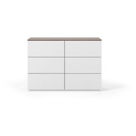 Comodă albă cu sertare și cu blat cu aspect de lemn de nuc Join TemaHome, 120x84 cm