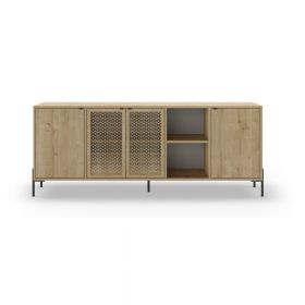 Comodă în culoare naturală joasă cu aspect de lemn de stejar 200x80 cm Inca – Marckeric