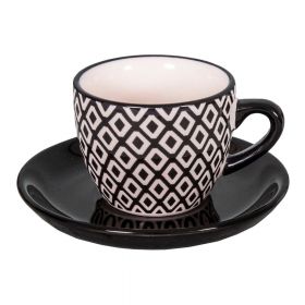 Ceașcă cu farfurioară din gresie, 100 ml Antic Line, negru