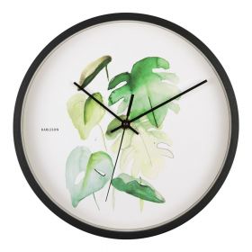 Ceas de perete cu ramă neagră Karlsson Monstera, ø 26 cm, verde-alb