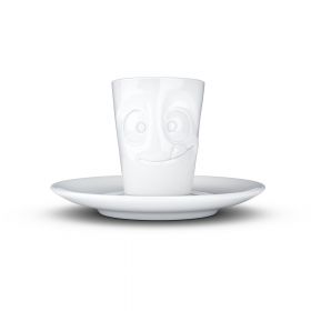 Ceașcă cu farfurie din porțelan pentru espresso, zâmbet 58products, 80 ml, alb
