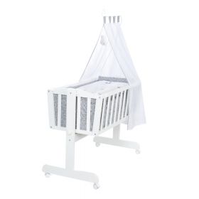 Pătuț leagăn alb-gri cu roți și baldachin 40x90 cm Miffy – Roba