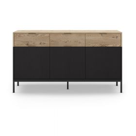 Comodă neagră/în culoare naturală joasă cu aspect de lemn de stejar 150x80 cm Marion – Marckeric