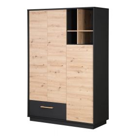 Șifonier pentru copii gri antracit/cu aspect de lemn de stejar 132x195 cm Lenn – Roba