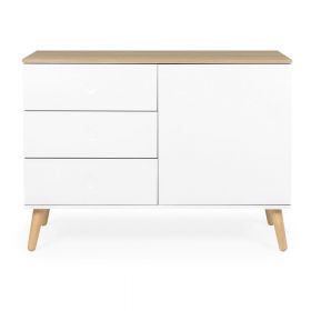 Comodă albă joasă cu aspect de lemn de stejar 109x79 cm Dot – Tenzo