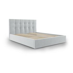 Pat matrimonial 160x200 cm gri deschis tapițat cu spațiu de depozitare cu somieră Nerin – Mazzini Beds
