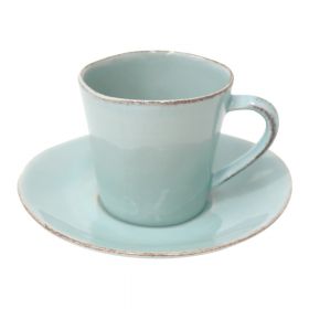 Ceașcă din gresie ceramică cu farfurioară Costa Nova, 190 ml, turcoaz