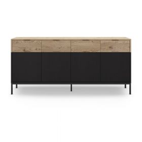 Comodă neagră/în culoare naturală joasă cu aspect de lemn de stejar 180x80 cm Marion – Marckeric