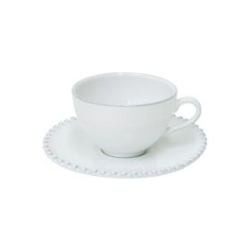 Ceașcă și farfurioară din gresie ceramică Costa Nova Pearl, 250 ml, alb
