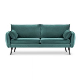 Canapea cu tapițerie din catifea Kooko Home Lento, 198 cm, albastru petrol