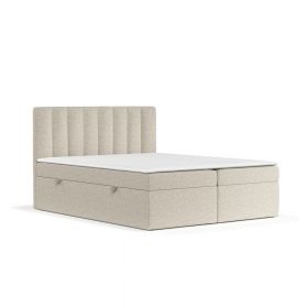 Pat boxspring bej cu spațiu de depozitare 140x200 cm Novento – Maison de Rêve