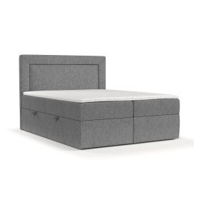 Pat boxspring gri cu spațiu de depozitare 160x200 cm Imagine – Maison de Rêve