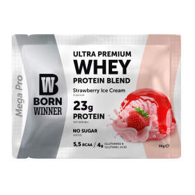 Pudra proteica cu 69% BCAA si aroma de capsuni Mega Pro, 30g, Born Winner