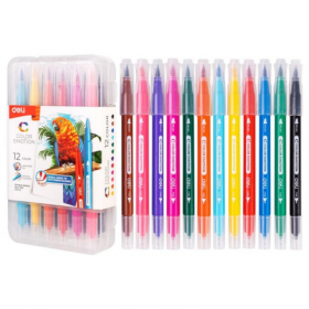 Set 12 Carioci cu Varf Dublu Fin/Carioca, Deli Color Emotion, Culori Lavabile, Multicolore
