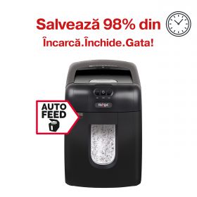 Distrugator Documente Automat Rexel Auto+ 130x, P4, Cross-cut (confeti), 130 Coli, Cos 26l, Negru