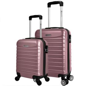 Set 2 trolere cabina, Quasar & Co. model Line, 40x30x20 cm cu roti detasabile si 55x36x20 cm, cifru, 4 roti 360 grade, maner telescopic, roz pudrat