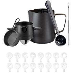 Set cafea portabil, Quasar & Co, cu filtru cafea, latiera, lingurita dozatoare, sita, stilou si matrite decorare, 600 ml, otel inoxidabil, negru