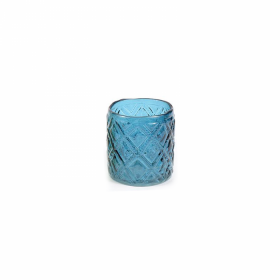Suport candela lumanare IN VETRO, albastru inchis transparent, 8x9 cm