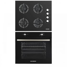 Pachet Incorporabil Cuptor electric Hausberg HB-8051NG, Clasa A, 76L, 2000W, Negru, Plita incorporabila HB-567NG, Gaz, 4 arzatoare, Sistem de siguranta GAZ, Gratar din fonta, Material Sticla, Negru