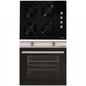 Pachet Incorporabil Cuptor Hausberg HB-8051IN, Electric, Putere 2000 W, 76 l, 4 Functii, Clasa A, Negru/Inox, Plita incorporabila Hausberg HB-563, Gaz, 4 arzatoare, Negru