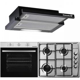 Pachet incorporabil Hausberg Cuptor electric HB-8053IN, 71L, Negru/Inox, Plita Incorporabila HB-555, Gaz, Inox, Hota incorporabila telescopica HB-1285NG, 420 m3/h, 2 motoare, 60 cm