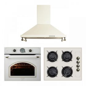 Pachet incorporabil Rustic, Cuptor electric Hausberg HB-8050, Clasa A, 57l, Ventilatie, Bej + Plita Incorporabila HB-570, 4 arzatoare, Gaz, Sticla + Hota decorativa HB-1500, 60cm, Filtru din aluminiu, Bej