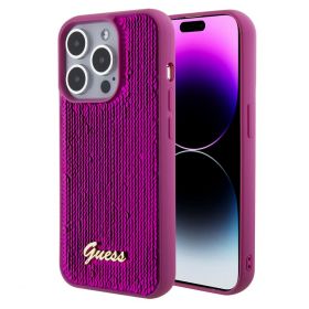 Husa de protectie telefon Guess pentru iPhone 15 Pro, Sequin Script, TPU, Magenta