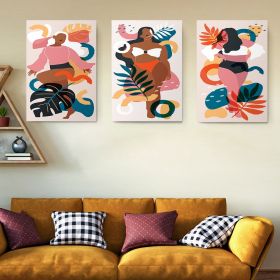 Set 3 tablouri Boho minimalism femei plante - Dimensiune multicanvas: 3 tablouri 30x45 cm