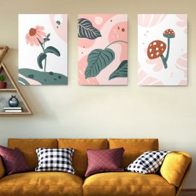 Set 3 tablouri Boho minimalism flori ciuperci frunze - Dimensiune multicanvas: 3 tablouri 50x70 cm