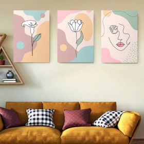 Set 3 tablouri Boho minimalism flori portret femeie - Dimensiune multicanvas: 3 tablouri 80x120 cm