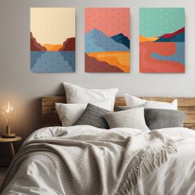 Set 3 tablouri Boho minimalism peisaj munte apa - Dimensiune multicanvas: 3 tablouri 30x45 cm
