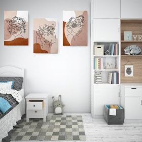 Set 3 tablouri Boho minimalism portret femei flori - Dimensiune multicanvas: 3 tablouri 60x90 cm