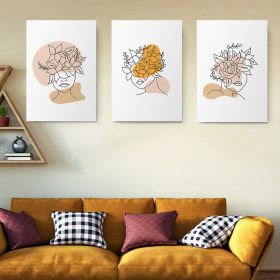 Set 3 tablouri Boho portret femei cu flori - Dimensiune multicanvas: 3 tablouri 40x60 cm