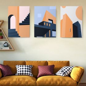 Set 3 tablouri cladiri geometrice minimaliste - Dimensiune multicanvas: 3 tablouri 80x120 cm