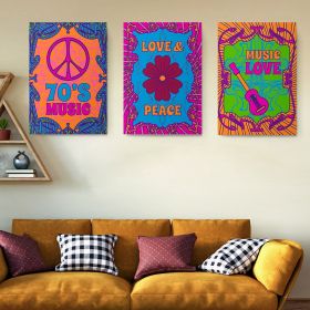 Set 3 tablouri postere muzica anii 70 Love&#038;Peace - Dimensiune multicanvas: 3 tablouri 30x45 cm