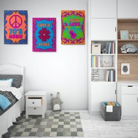 Set 3 tablouri postere muzica anii 70 Love&#038;Peace - Dimensiune multicanvas: 3 tablouri 60x90 cm