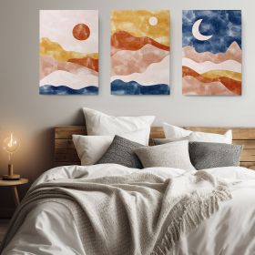 Set 3 tablouri Boho peisaj acuarela - Dimensiune multicanvas: 3 tablouri 60x90 cm