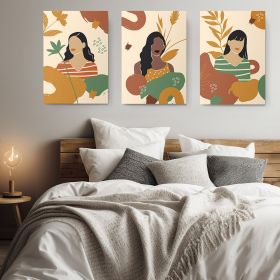 Set 3 tablouri femei plante multicanvas - Dimensiune multicanvas: 3 tablouri 60x90 cm