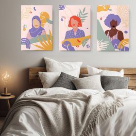 Set 3 tablouri minimalist femei plante - Dimensiune multicanvas: 3 tablouri 40x60 cm