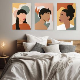 Set 3 tablouri minimalist portrete femei - Dimensiune multicanvas: 3 tablouri 60x90 cm