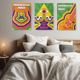 Set 3 tablouri afise muzica psihedelica - Dimensiune multicanvas: 3 tablouri 80x120 cm