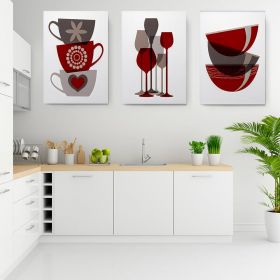 Set 3 tablouri cesti cafea pahare multicanvas - Dimensiune multicanvas: 3 tablouri 40x60 cm