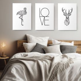 Set 3 tablouri flamingo cerb love multicanvas - Dimensiune multicanvas: 3 tablouri 80x120 cm