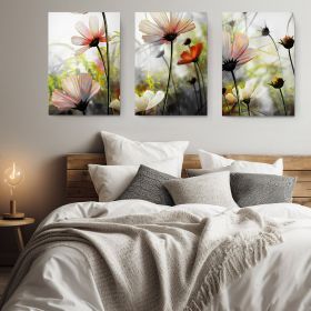 Set 3 tablouri camp flori detaliu multicanvas - Dimensiune multicanvas: 3 tablouri 40x60 cm
